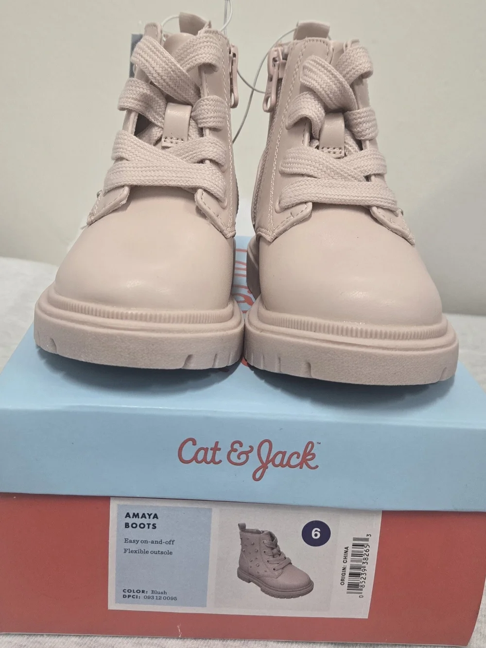 Carter's Girls' Light Pink Pearl Accent Lace-Up Boots